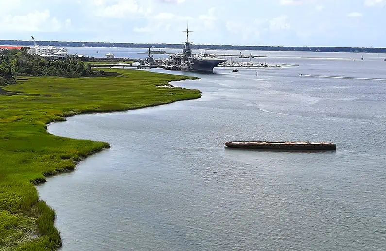 old sunken hull charleston north carolina us uss yorktown cv 10