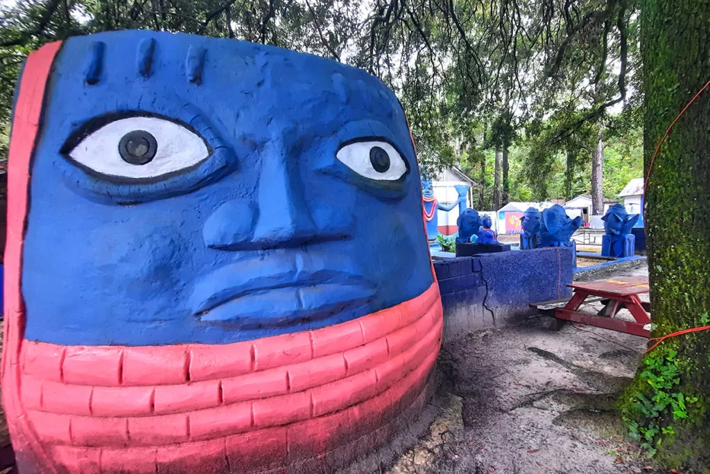 oyotunji african village south carolina us blue sculpture