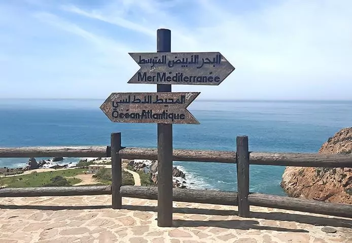 Cape Spartel Tangier Morocco sign of Atlantic and Mediterranean